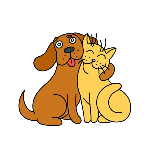 Lindo perro abraza gato. ilustración vectorial . — Archivo Imágenes Vectoriales