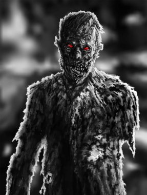 Zombi işadamı çizim. Korku resim.