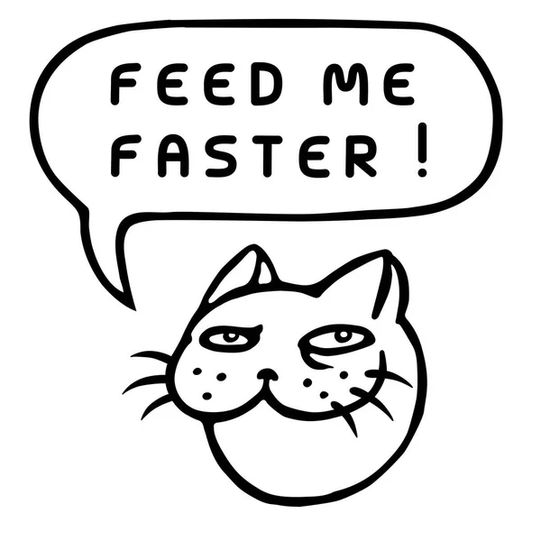 Mata mig snabbare! Tecknad katt huvud. Pratbubblan. Vektorillustration. — Stock vektor