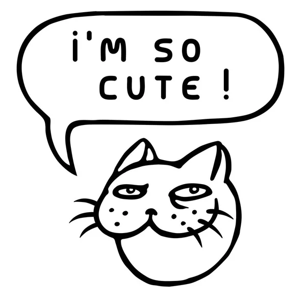 Ben çok sevimli! Karikatür kedi kafası. Konuşma balonu. Vektör çizim. — Stok Vektör