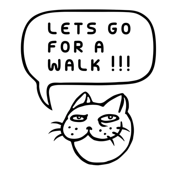 Laten we gaan voor een wandeling! Cartoon kat hoofd. Vector illustratie. — Stockvector
