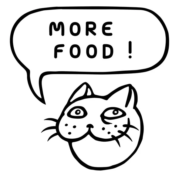 Meer voedsel! Cartoon kat hoofd. Tekstballon. Vectorillustratie. — Stockvector