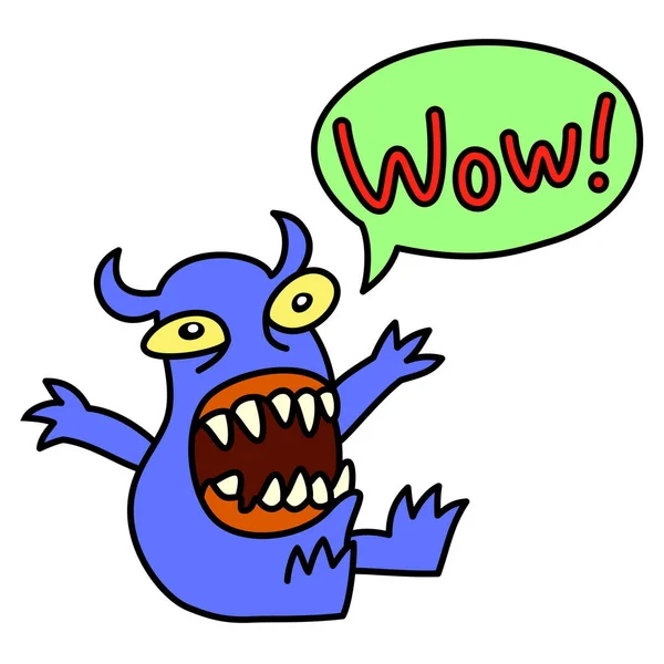Wow! lustige süße Monster schreien. Sprechblase. Vektorillustration. — Stockvektor
