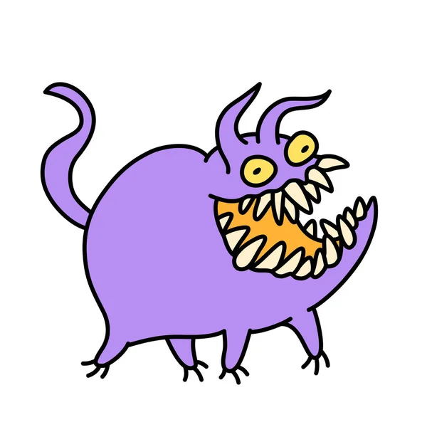 Kreslený monster usměje a běží. Vektorové ilustrace. — Stockový vektor