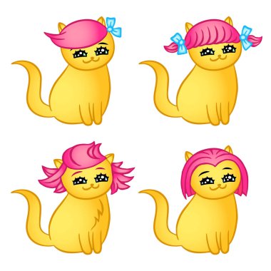 Çizgi film saç modelleri kediler. İzole vektör çizim.