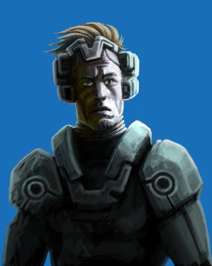 Spaceman kroki. Kahramanca yüz. Bilim kurgu illüstrasyon.