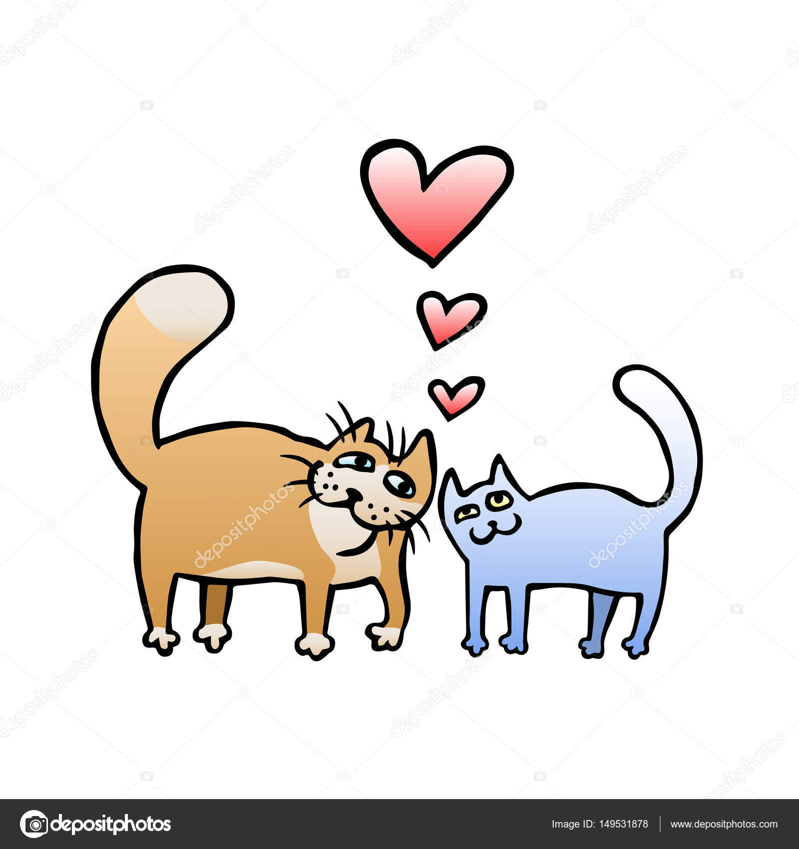 Gatti innamorati carino nei colori marroni e blu Stato d animo romantico Disegno di un assieme digitale a mano libera Illustrazione vettoriale isolato
