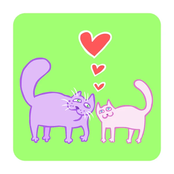 Cartoon Enamored Cats in Purple and Pink Colors (dalam bahasa Inggris). Ilustrasi vektor terisolasi . - Stok Vektor