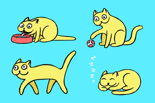 노란 고양이 이모티콘 설정합니다. 벡터 일러스트 레이 션. — 스톡 벡터