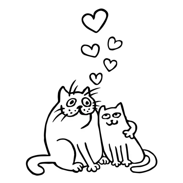 Sweet Enamored Cats in Black and White Colors. Isolated vector illustration. — Stock Vector