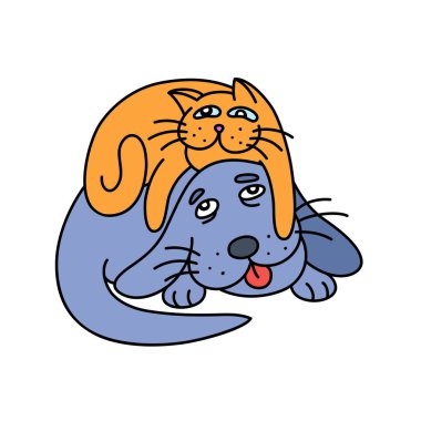 komik kedi köpek döşeme. vektör çizim.