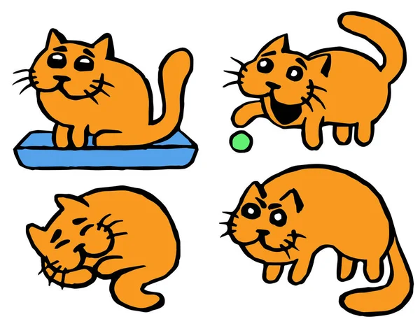 Conjunto de emoticons de gatos laranja bonito. Ilustração Vectorial Isolada . — Vetor de Stock