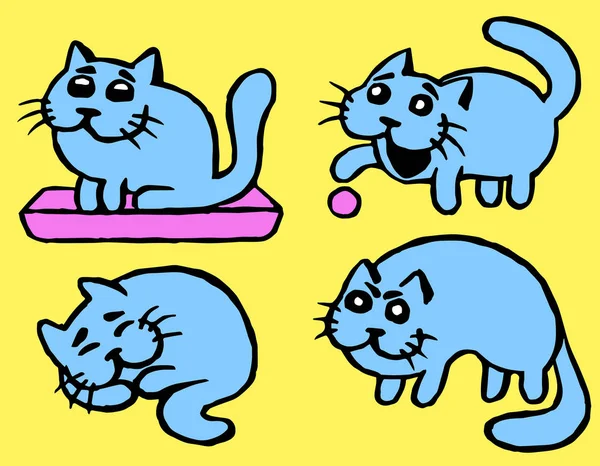 かわいい青猫セット。ベクトルイラストレーション — ストックベクタ
