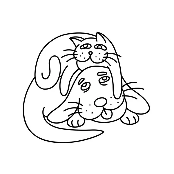 Gato gracioso acostado sobre el perro. ilustración vectorial . — Archivo Imágenes Vectoriales
