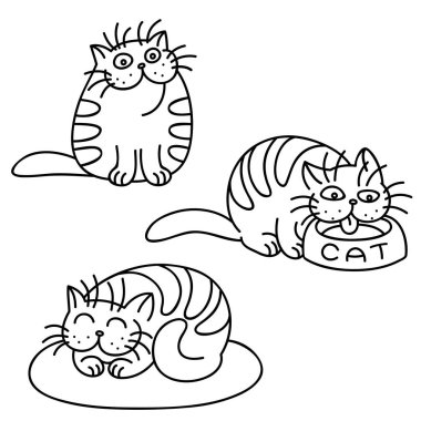 Kedi ifadeleri ayarlayın. İzole vektör çizim.