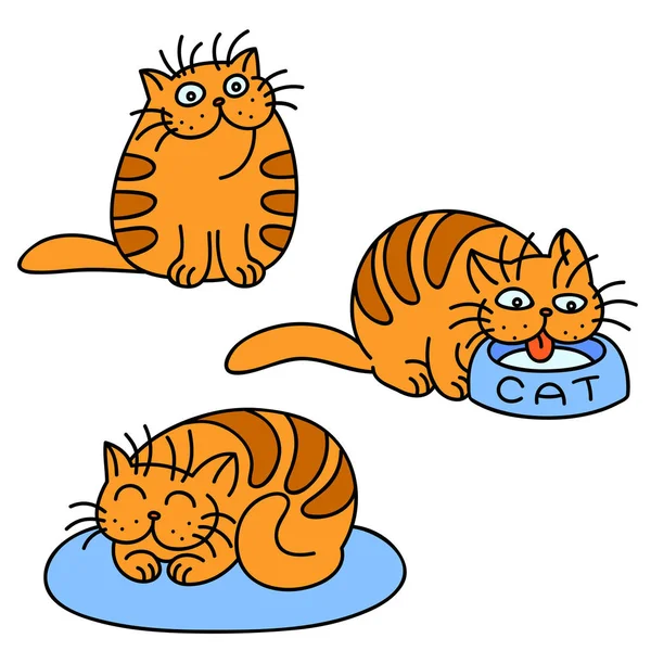 Набор смайликов с оранжевыми кошками. Изолированная векторная иллюстрация . — стоковый вектор