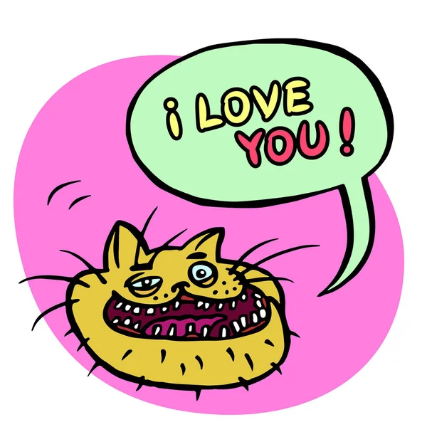 Ik hou van jou! Cartoon kat hoofd. Vectorillustratie. — Stockvector
