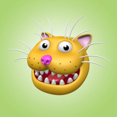 Gülümseyen kedi kafa karikatür. 3D çizim.