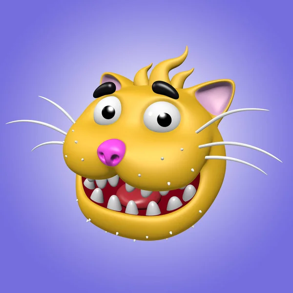 Cartoon smiling cat head. 3D illustration.