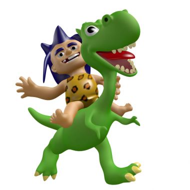 Çizgi film vahşi çocuk üzerinde şirin bir dinozor sürmek. 3D çizim.