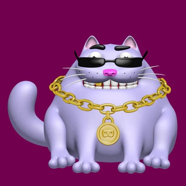 Schattig FatCat in zwarte bril en gouden medaillon. 3D illustratie. — Stockfoto