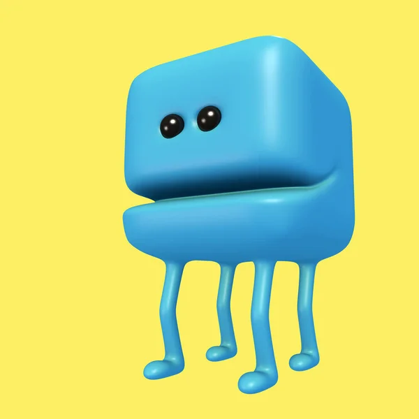 Cartoon monstre sourire cube bleu sur les jambes. Illustration 3D . — Photo