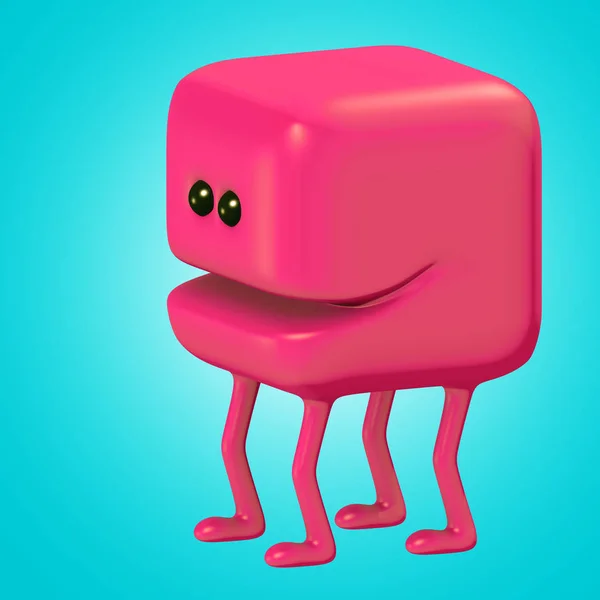 Drôle de monstre souriant cube rouge sur les jambes. Illustration 3d . — Photo