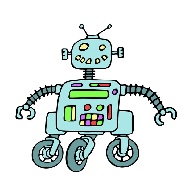 Vidám robot a kerekek vektoros illusztráció. — Stock Vector