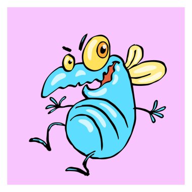 Şirin mavi sinek dans. vektör çizim.