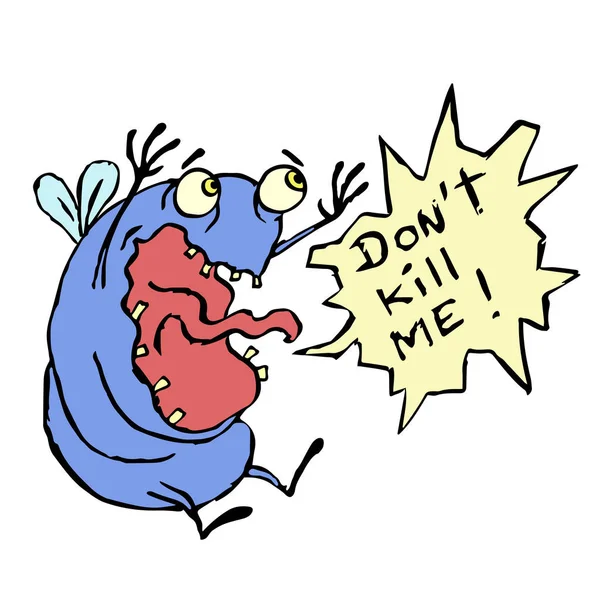 Fat cartoon fly screaming - don't kill me! Vector illustration. — Stock Vector
