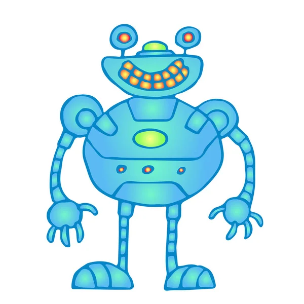 Fröhliche kugelige blaue Roboter-Vektor-Illustration — Stockvektor