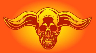 Kıyamet boğa boynuzları ile cehennemden iblis kafatası. Vektör çizim.