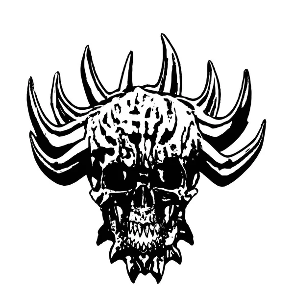 Cráneo de un demonio con corona de espinas. Ilustración vectorial . — Vector de stock