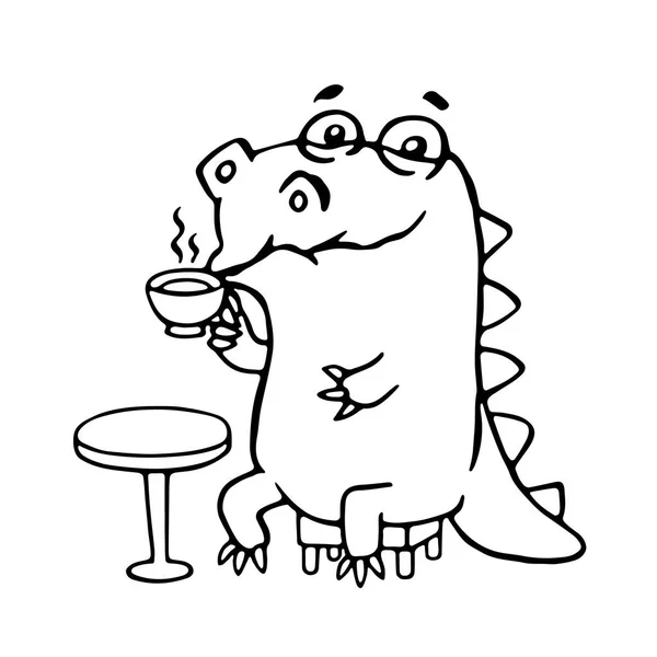 Niedlicher Dinosaurier im Café. Vektorillustration. — Stockvektor