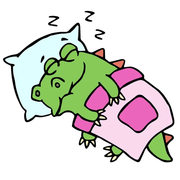 Dragon slapen in bed. Vectorillustratie. — Stockvector