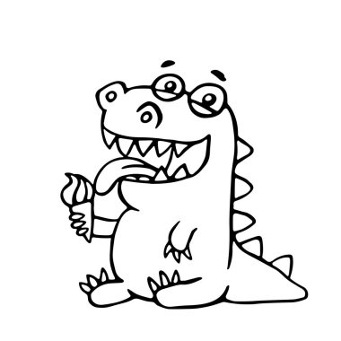 Şirin ejderha plombir yalıyor. Vektör çizim.