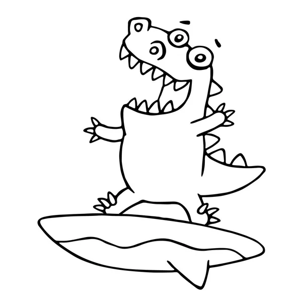 Surfista dragão engraçado pegou uma onda. Ilustração vetorial . — Vetor de Stock