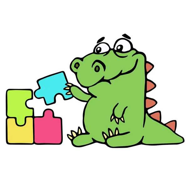 Lindo dinosaurio montar los puzzles. ilustración vectorial . — Vector de stock