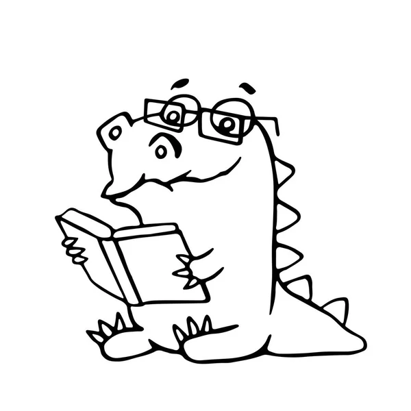 Le dragon est assis et lit un livre. Illustration vectorielle . — Image vectorielle