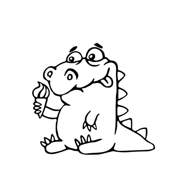 Lindo dinosaurio con helado. Ilustración vectorial . — Vector de stock