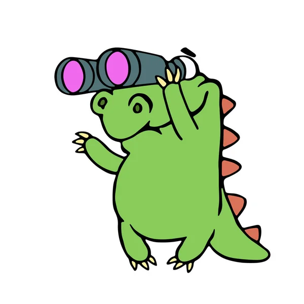 Roztomilý dinosaurus při pohledu dalekohledem. Vektorové ilustrace. — Stockový vektor