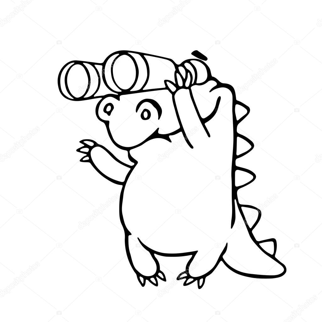 cute dragon looking through binoculars. vector illustration