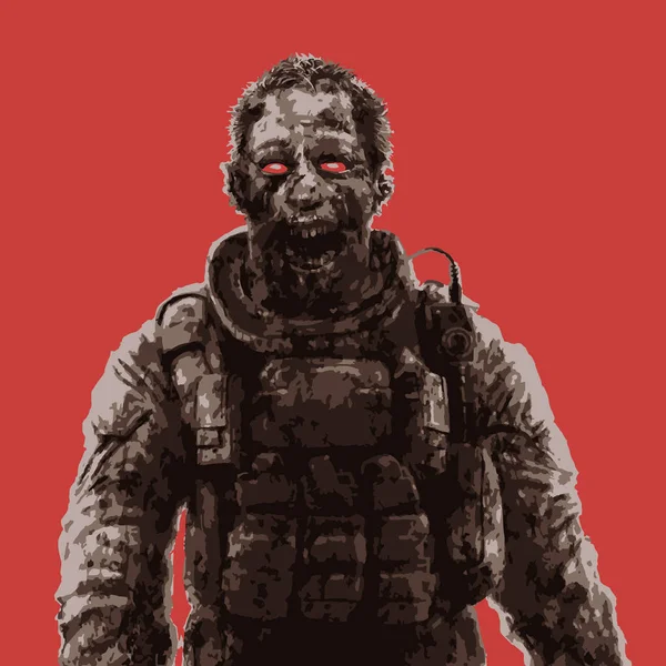 Zombie soldaat shout concept. Vectorillustratie. — Stockvector