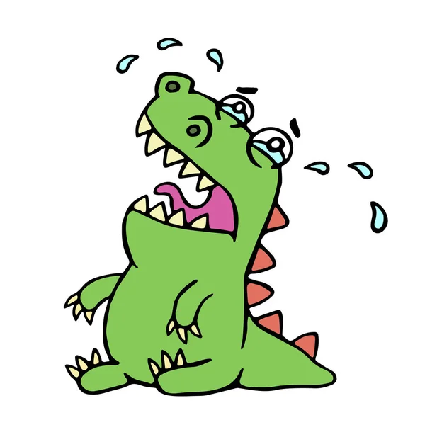 泣いている恐竜を漫画します。ベクトル図. — ストックベクタ