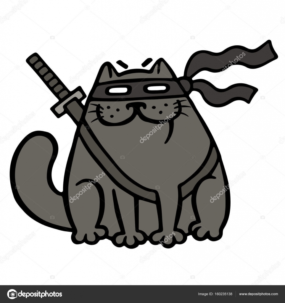 Ilustração de personagem de desenho animado de gato ninja