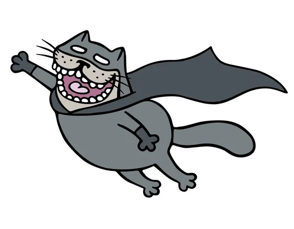 Cartoon superheld vleermuis kat in een masker is vliegen om op te slaan van de mensheid. Geïsoleerde vectorillustratie — Stockvector