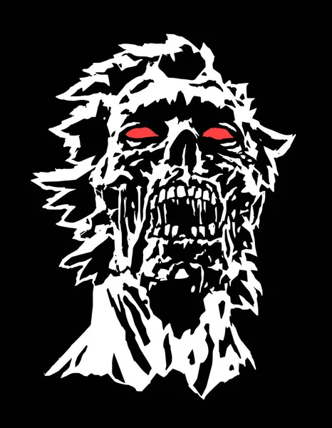 Cabeza del concepto de personaje zombi negro con una cara rota. Ilustración vectorial . — Vector de stock