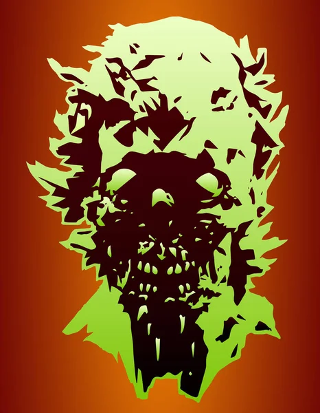 Yırtık bir yüz ile kızgın zombi tehlike kafatası. Vektör çizim. — Stok Vektör