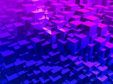 Soyut mor küpleri. 3D çizim.