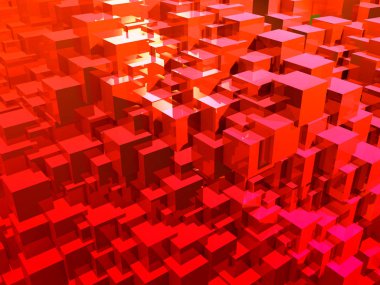 Renkli soyut kırmızı küpler clipart. 3D çizim.